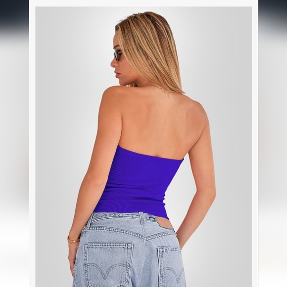 EFAN Tube Top Cropped Sleeveless Cut Out Twist Knot Front Bandeau Ribbed Knit - Picture 4 of 9